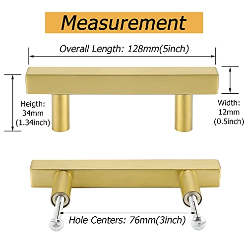 goldenwarm 3in Gold Drawer Pulls Brushed Brass Cabinet Pulls 15 Pack - LS1212GD76 Gold Drawer Knobs Kitchen Hardware Bathroom Cabinet Knobs Door Handle 5in(128mm) Overall Length - Image 2