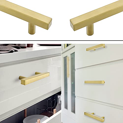goldenwarm 3in Gold Drawer Pulls Brushed Brass Cabinet Pulls 15 Pack - LS1212GD76 Gold Drawer Knobs Kitchen Hardware Bathroom Cabinet Knobs Door Handle 5in(128mm) Overall Length - Image 4
