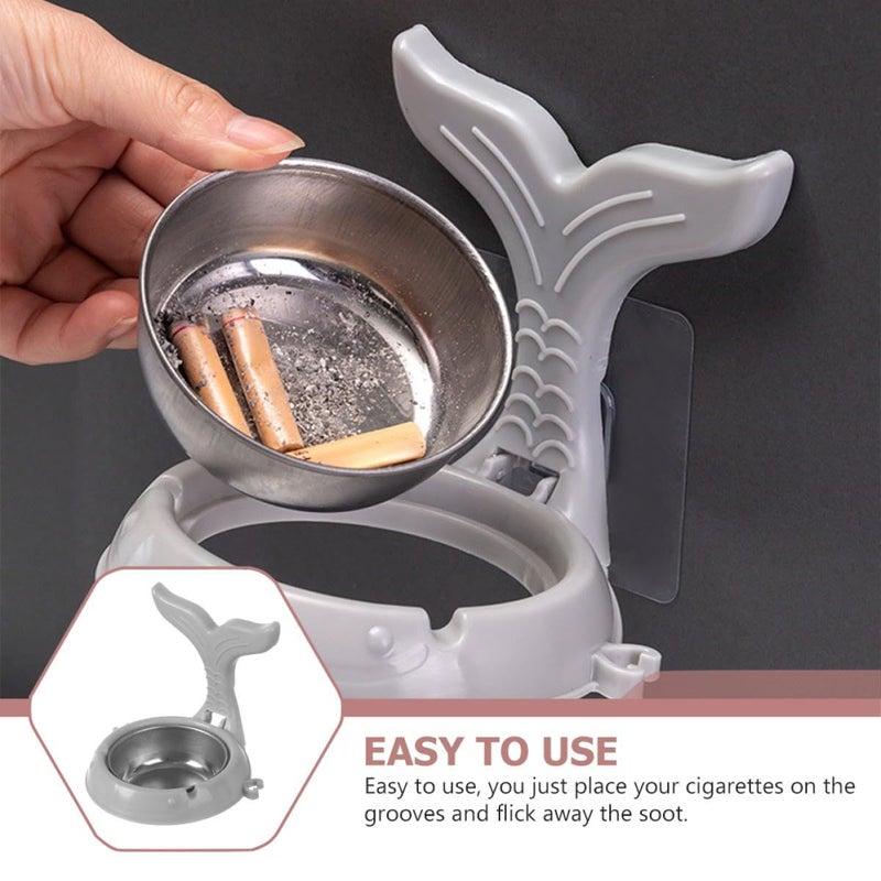 Wall Mount Foldable Windproof Ashtray Large Capacity Stainless Steel Ash Holder 4pcs White Gray - Image 4