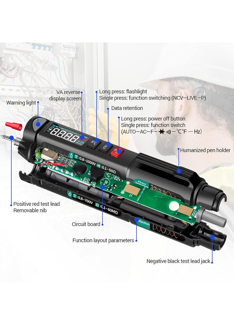 A3008 Pen Multimeter 6000 Counts Digital Multimeter Meter Tester with LCD Display Backlight Flashlight NCV Auto-off Multiple Accessories for Voltage Current Resistance Capacitance Diode  - Image 5