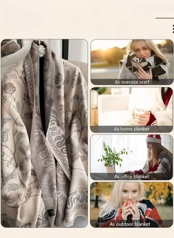 Two Tone Womens Shawl Wraps, 60 * 185cm Cashmere Shawl, Scarf Wrap for Evening Dress, Winter Thick Warm Knitted Scarf Blanket, Front-Open Poncho Cape for Traveling, Wedding Party, Home, Office - Image 5