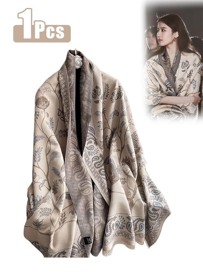 Two Tone Womens Shawl Wraps, 60 * 185cm Cashmere Shawl, Scarf Wrap for Evening Dress, Winter Thick Warm Knitted Scarf Blanket, Front-Open Poncho Cape for Traveling, Wedding Party, Home, Office - Image 1