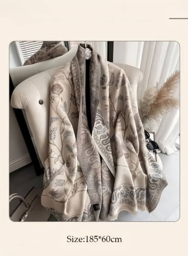Two Tone Womens Shawl Wraps, 60 * 185cm Cashmere Shawl, Scarf Wrap for Evening Dress, Winter Thick Warm Knitted Scarf Blanket, Front-Open Poncho Cape for Traveling, Wedding Party, Home, Office - Image 2