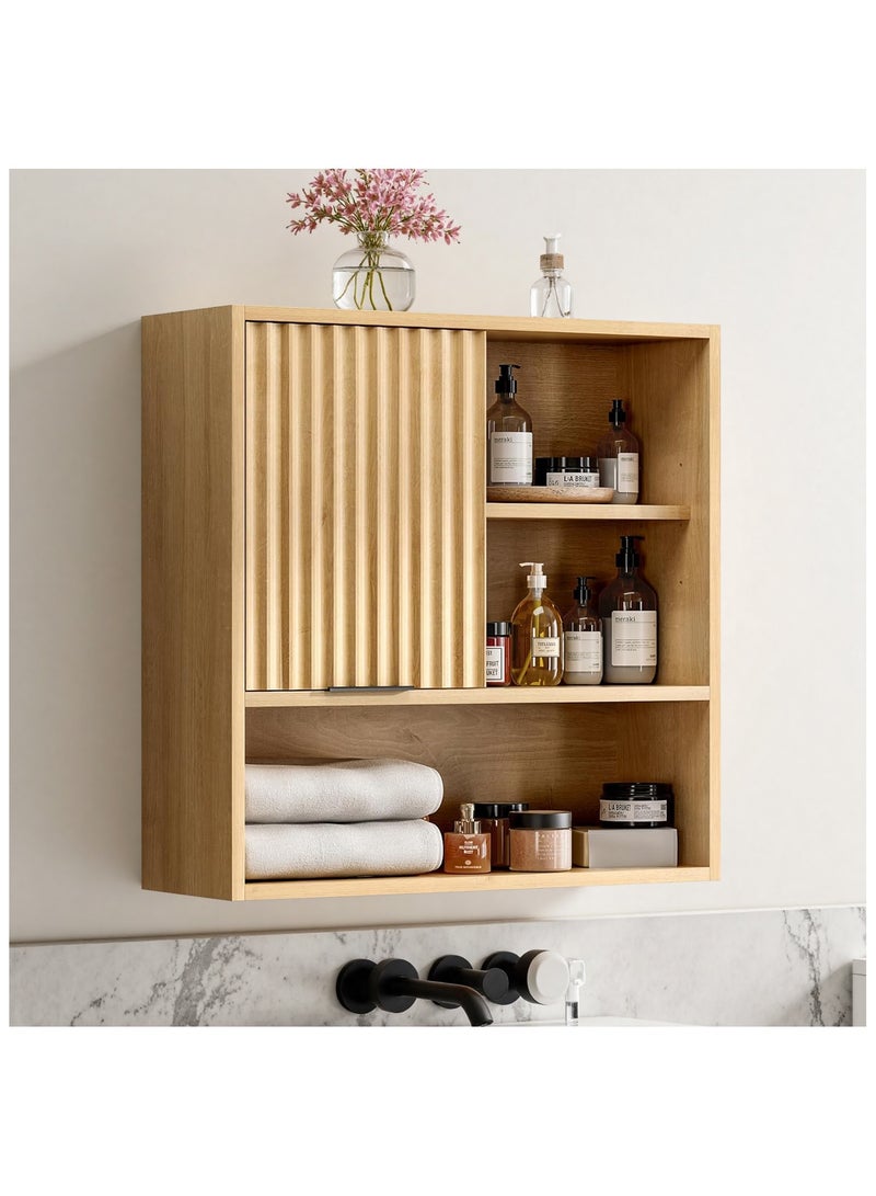 دوهوان خزانة أدوية حديثة مزخرفة، خزانة حمام بباب منزلق مع رف قابل للتعديل، خزانة خشبية مثبتة على الحائط للمطبخ وغرفة الطعام وغرفة المعيشة - Image 1