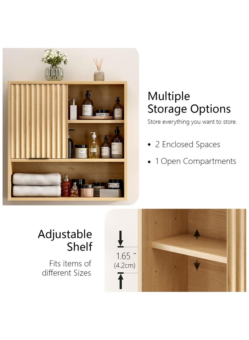 دوهوان خزانة أدوية حديثة مزخرفة، خزانة حمام بباب منزلق مع رف قابل للتعديل، خزانة خشبية مثبتة على الحائط للمطبخ وغرفة الطعام وغرفة المعيشة - Image 3