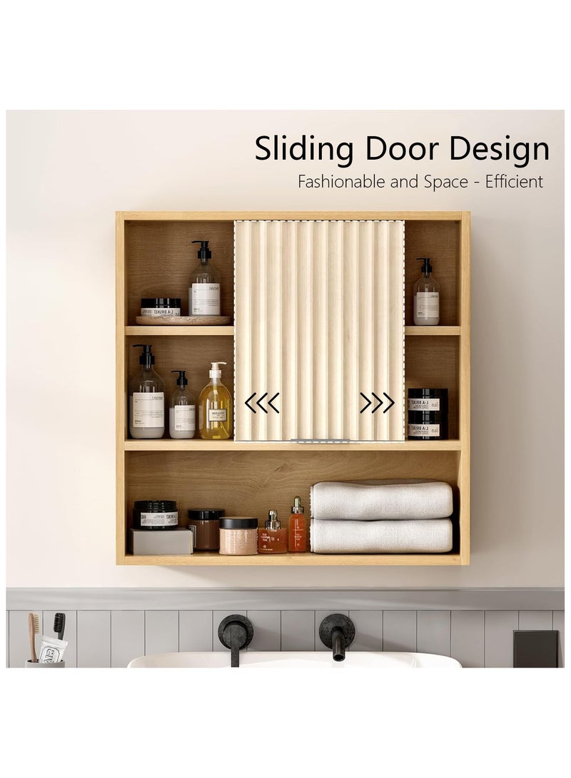 دوهوان خزانة أدوية حديثة مزخرفة، خزانة حمام بباب منزلق مع رف قابل للتعديل، خزانة خشبية مثبتة على الحائط للمطبخ وغرفة الطعام وغرفة المعيشة - Image 4