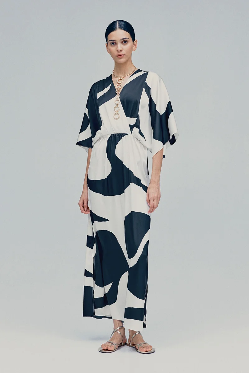 اتش اند ام فستان بتصميم قفطان محدد عند الخصر