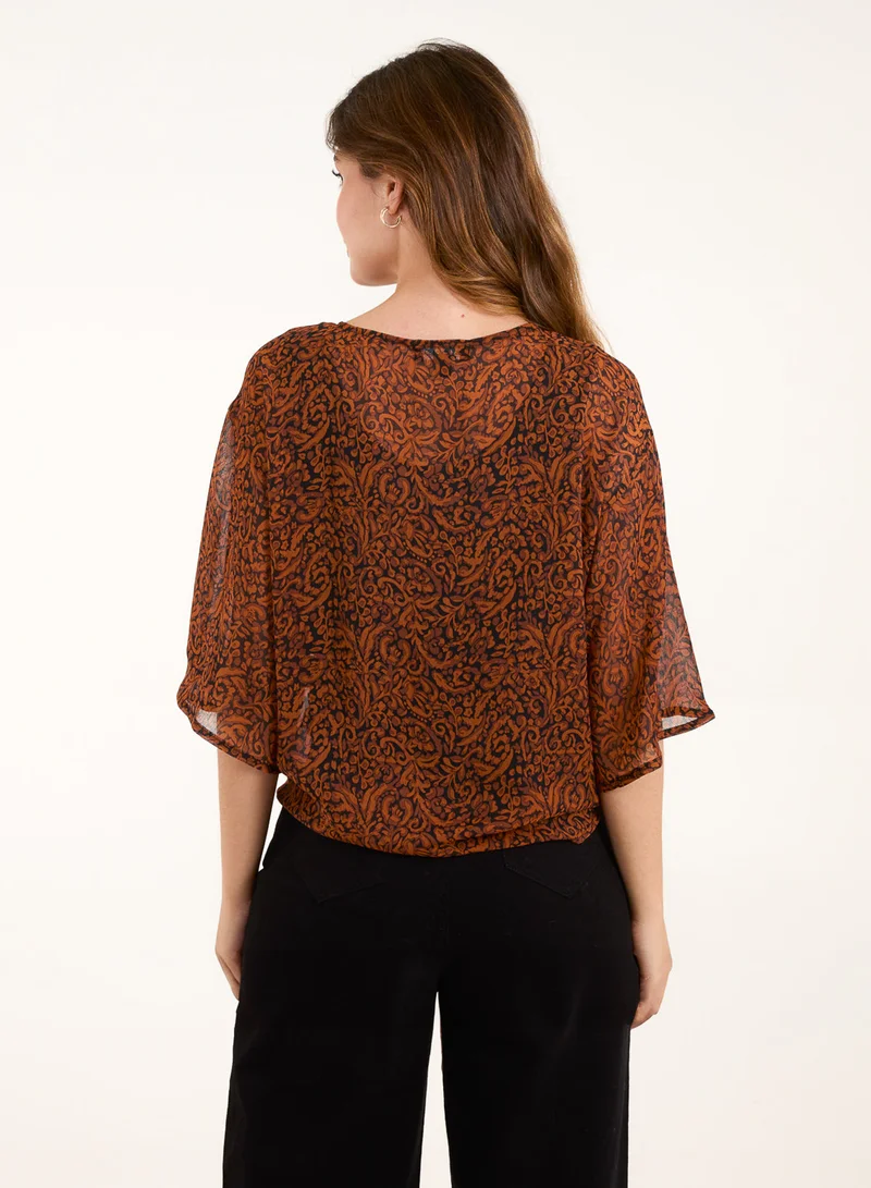 Blue Vanilla Tie Front V Neck Blouse