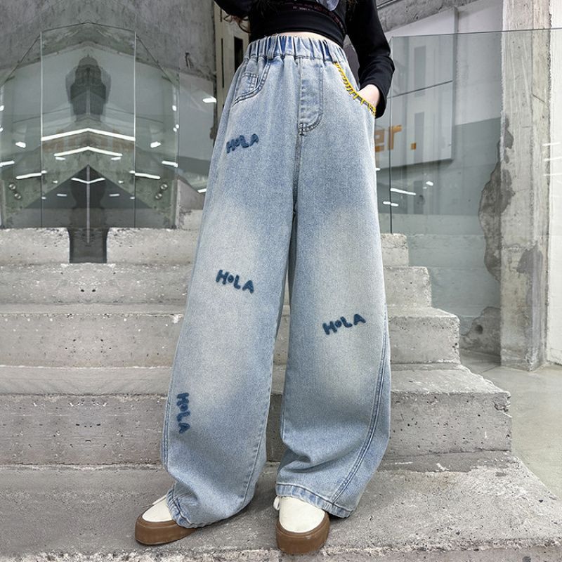 Quality Original Large Girls' Jeans 2025 Western Casual Children'S Straight Pants Loose - Image 1