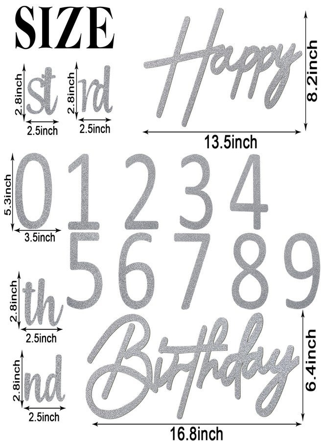 MASTRON Happy Birthday with 0-9 Numbers Sign for Backdrop - Glitter Felt Custom Age Happy Birthday Decal for Balloon Arch Birthday Decorations Baby Shower - Silver - Image 2