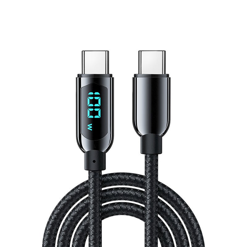 Dual PD 100W Braided Fast Charging Cable with Display for Apple Android Type-C Devices 1.2m black 