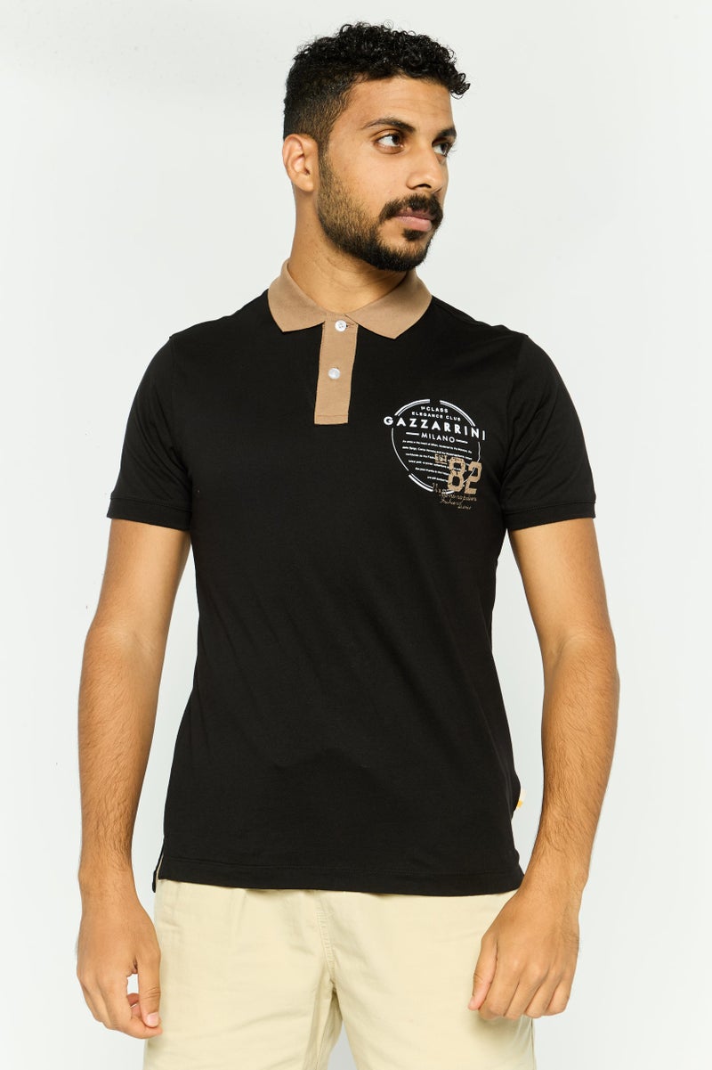 Gazzarrini Men Regular Fit Graphic Print  Short Sleeves Polo Shirt, Black - Image 1