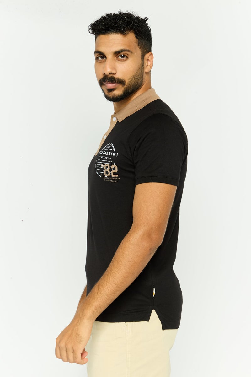 Gazzarrini Men Regular Fit Graphic Print  Short Sleeves Polo Shirt, Black - Image 3