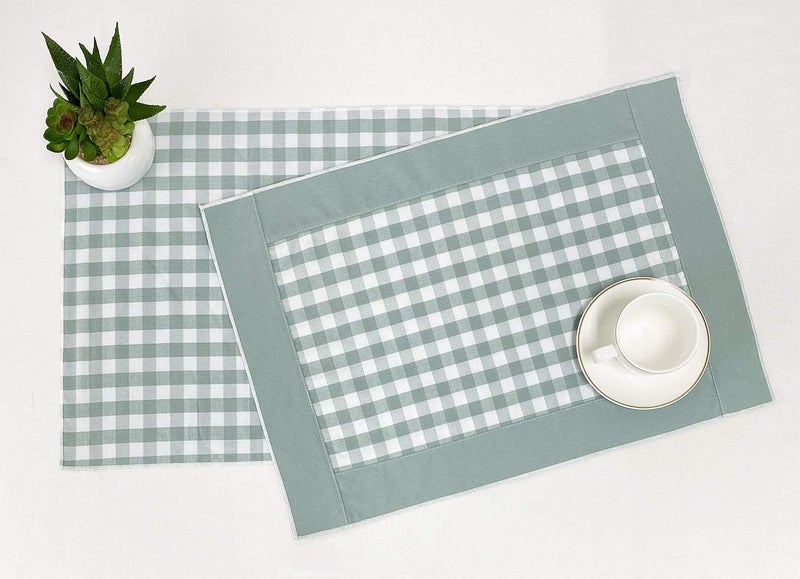 Fennco Styles Fennco Styles Handmade Checkered Reversible Placemats 14 W x 20 L Set of 4  Sage Checked Farmhouse Table Mats for Dining Table Banquets Family Gathering and Special Occasion - Image 4