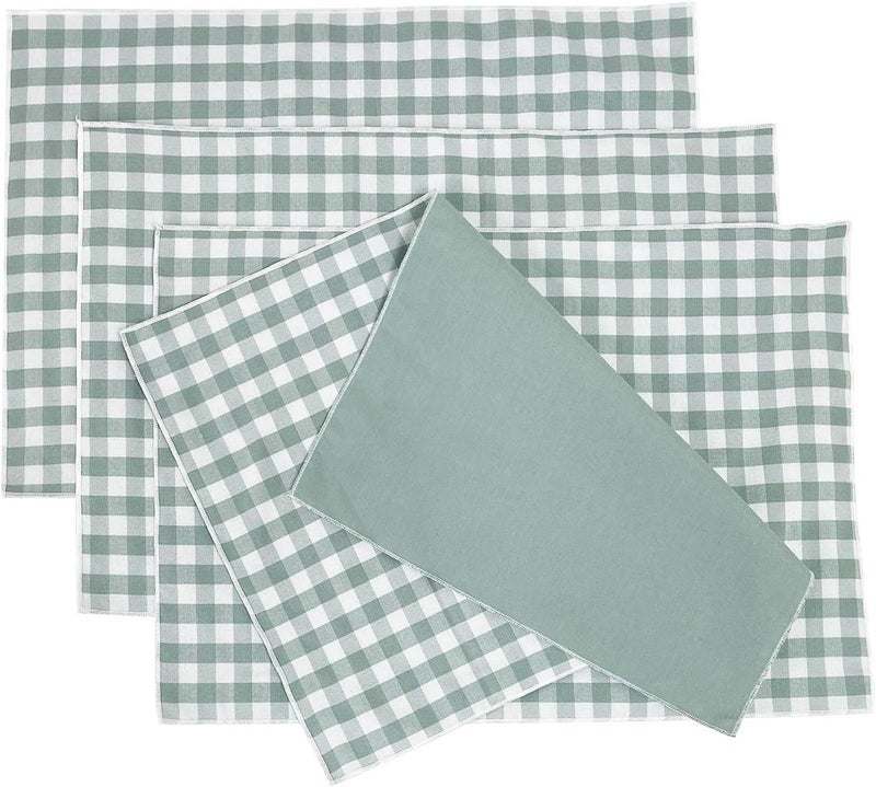 Fennco Styles Fennco Styles Handmade Checkered Reversible Placemats 14 W x 20 L Set of 4  Sage Checked Farmhouse Table Mats for Dining Table Banquets Family Gathering and Special Occasion - Image 1