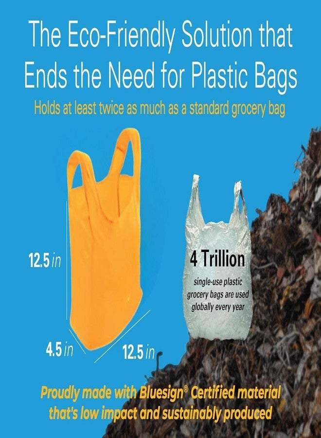 BagPodz Sturdy Reusable Grocery Bags Foldable and Washable - Made From RipStop Nylon Hold 50lbs - Designed in USA Reusable Shopping Bags Inside a Compact Pod with Carry Clip - 10 Pack in Orange - Image 4