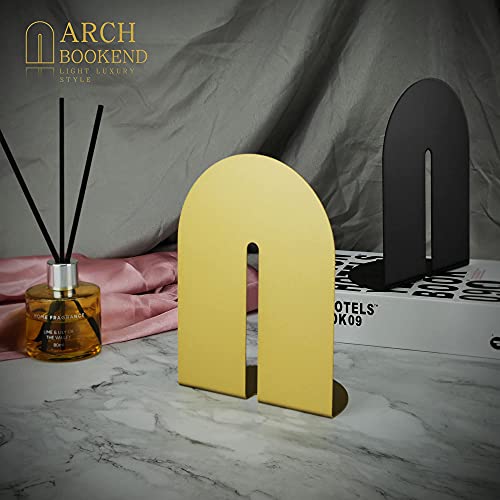 Ondeam Runway Gold Bookends for Books,1 Pair Metal Book Holders for Office Shelves Adults & Kids Gift(Gold) - Image 2