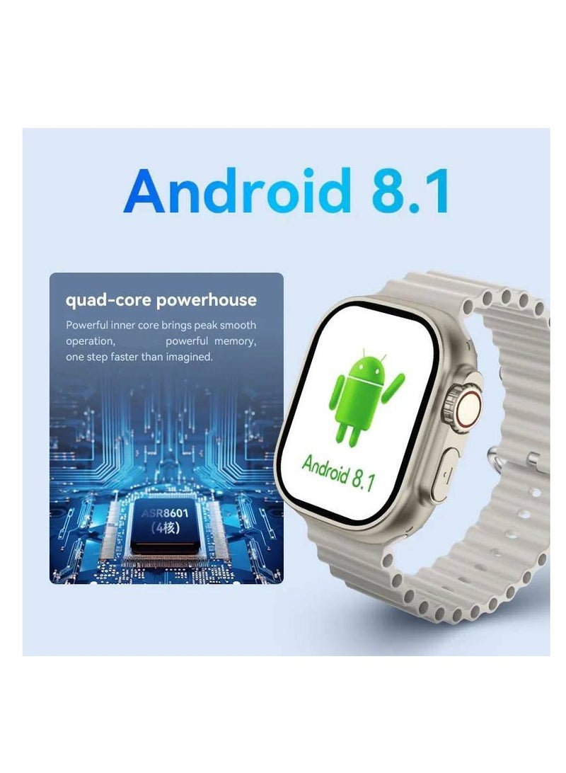 5G Android Smartwatch EZ1 Ultra 2 With Sim and 4Gb Ram 64Gb Rom Dual camera 3 set Strap - Black
