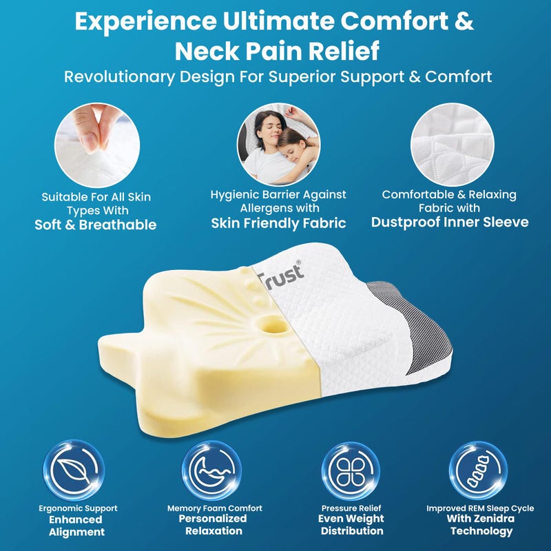 Dr Trust USA 361 Butterfly Memory Foam Cervical Pillow for Neck Pain Relief, Orthopaedic Head & Shoulder Support Effective for Sleep Disorders, Insomnia, Sleep Apnea, Anti-Snoring Pillow - Image 2
