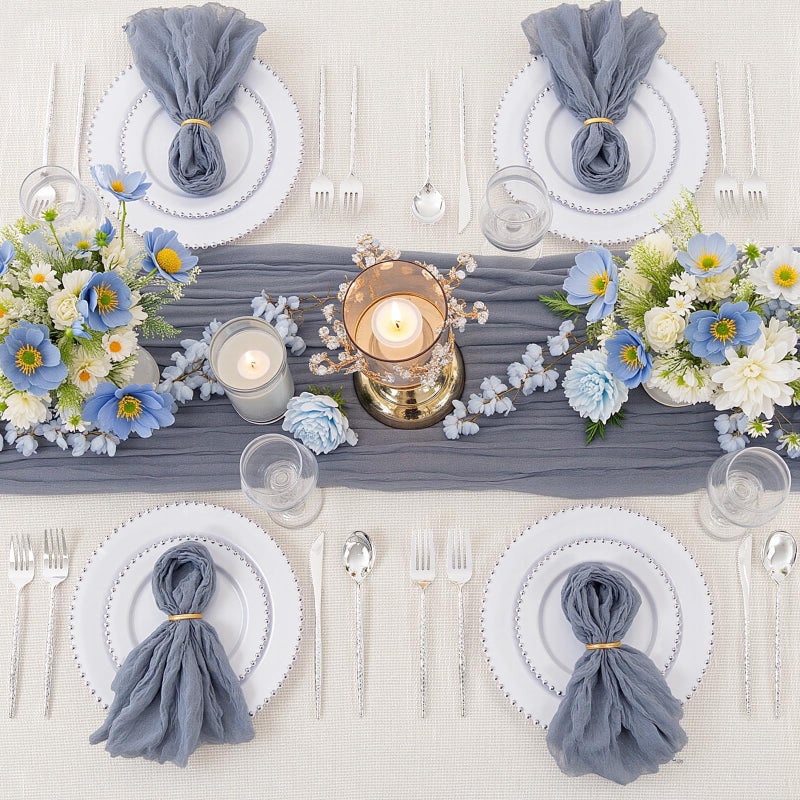 supernal 100pcs Silver Plastic Plates - Heavy Duty Elegant White Disposable Plates with Silver Beads Set Include 50 Plastic Dinner Plate and 50 Dessert Plate Perfect for Wedding, Birthday & Party - Image 5