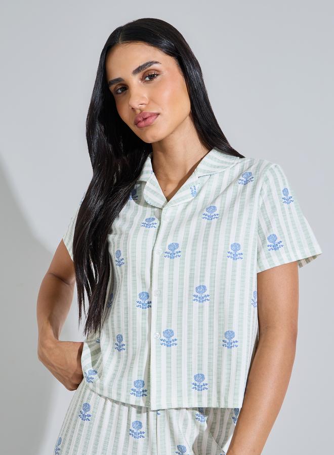 Styli Green All Over Print Short Sleeves Shirt and Straight Pants Pyjama Set - Image 3