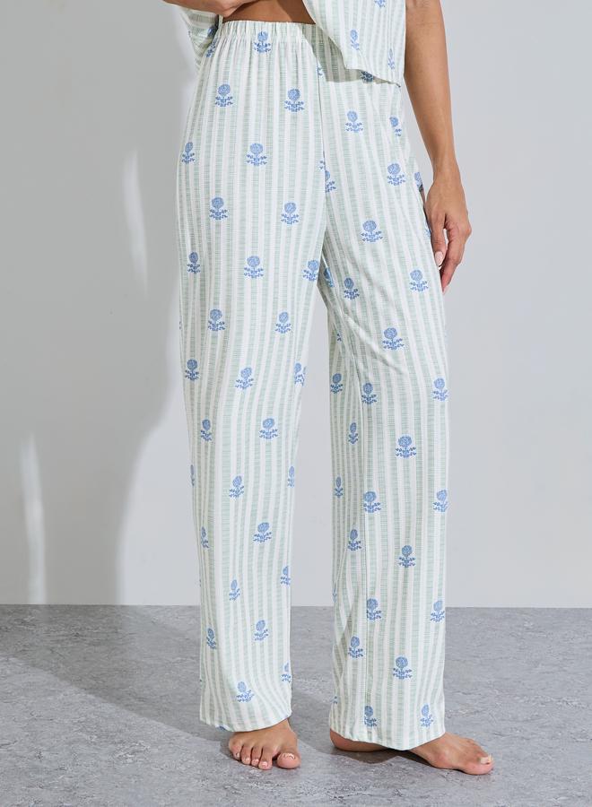 Styli Green All Over Print Short Sleeves Shirt and Straight Pants Pyjama Set - Image 5