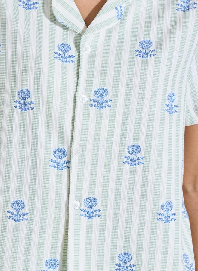 Styli Green All Over Print Short Sleeves Shirt and Straight Pants Pyjama Set - Image 4