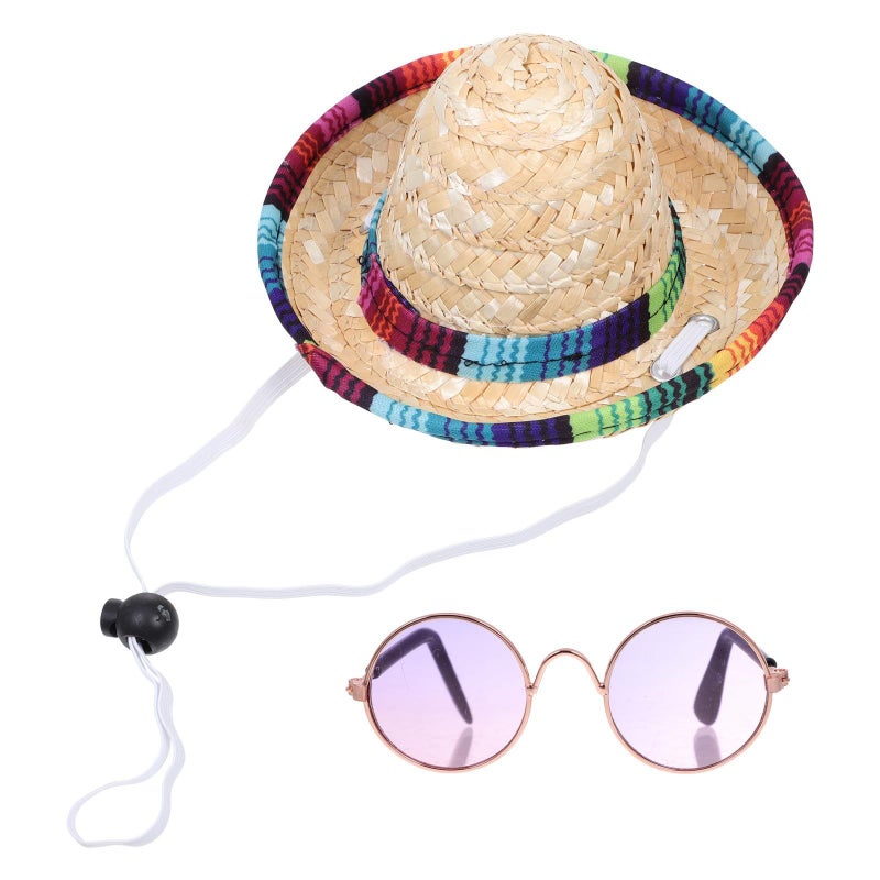 Milisten Pet Straw Hat And Glasses Set For Summer Costume Decorative Woven Hat With Sunglasses Kitten Photography Prop And Party Accessory For Cats And Dogs Adjustable Size - Image 2