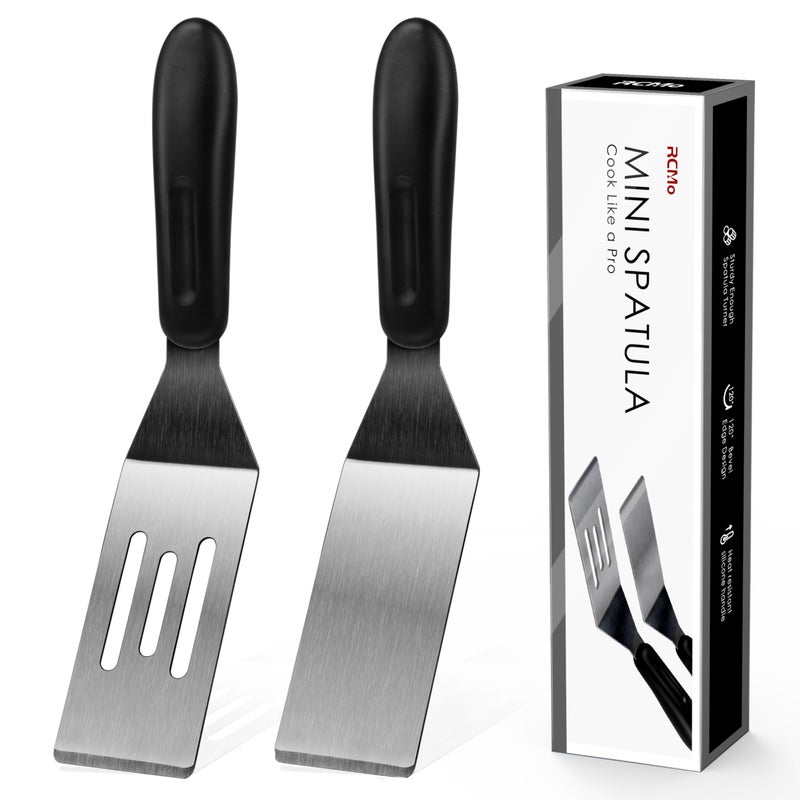 RCMo Small Spatula Professional Mini Serving Spatula, 2 Pieces Stainless Steel Metal Spatulas Set, Cutter and Serve Turner for Kitchen, Flipping or Cooking for Brownie, Cookie, Lasagna, Pancakes or Cake - Image 1