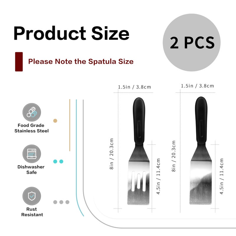RCMo Small Spatula Professional Mini Serving Spatula, 2 Pieces Stainless Steel Metal Spatulas Set, Cutter and Serve Turner for Kitchen, Flipping or Cooking for Brownie, Cookie, Lasagna, Pancakes or Cake - Image 2