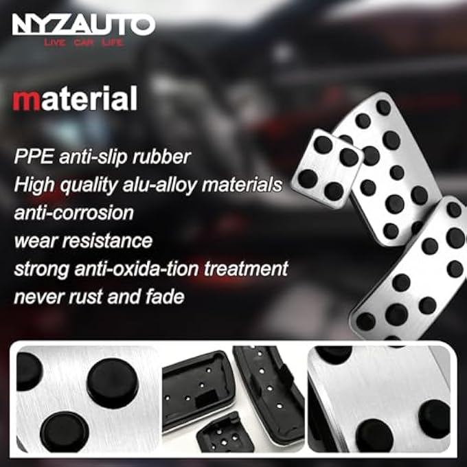 NYZAUTO Anti-Slip Performance Foot Pedal Pads kit Compatible with Camry 2012-2017 & Highlander 2011-2017,Auto No Drilling Aluminum Brake and Gas Accelerator Pedal Covers -Silver - Image 5