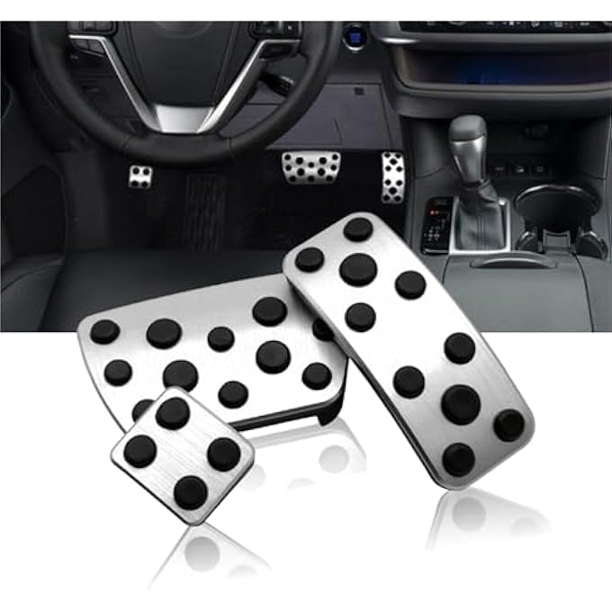 NYZAUTO Anti-Slip Performance Foot Pedal Pads kit Compatible with Camry 2012-2017 & Highlander 2011-2017,Auto No Drilling Aluminum Brake and Gas Accelerator Pedal Covers -Silver - Image 1