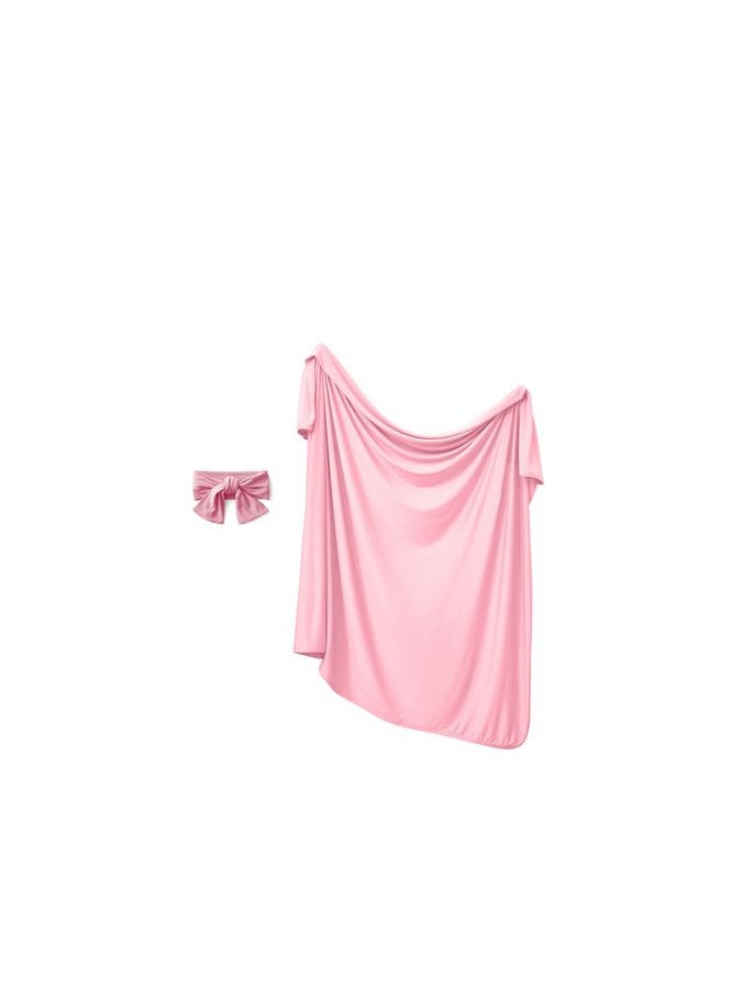 Anvi Baby Organic Headband & Swaddle Set Bamboo Spandex Pink  - Image 1