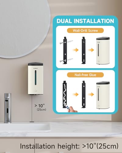 AIKE Automatic Wall Mount Liquid Soap Dispenser Commercial Stainless Steel with 25oz Large Capacity Save Time Effort and CostModel AK1205 Matte White - Image 3