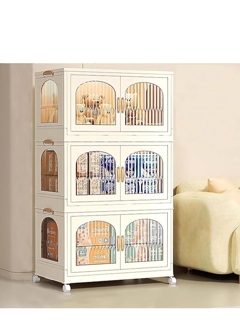 Generic 3 Layer Stackable Closet Wardrobe, Multifunctional Storage Cabinet Clothes Organizer with Door and Wheels, Foldable Plastic Storage Bins Baby Clothes Cabinet Storage Box for Home Office Kitchen and Bedroom (3 Layer, 3B)  - Image 1
