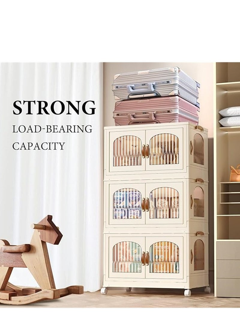 Generic 3 Layer Stackable Closet Wardrobe, Multifunctional Storage Cabinet Clothes Organizer with Door and Wheels, Foldable Plastic Storage Bins Baby Clothes Cabinet Storage Box for Home Office Kitchen and Bedroom (3 Layer, 3B)  - Image 2