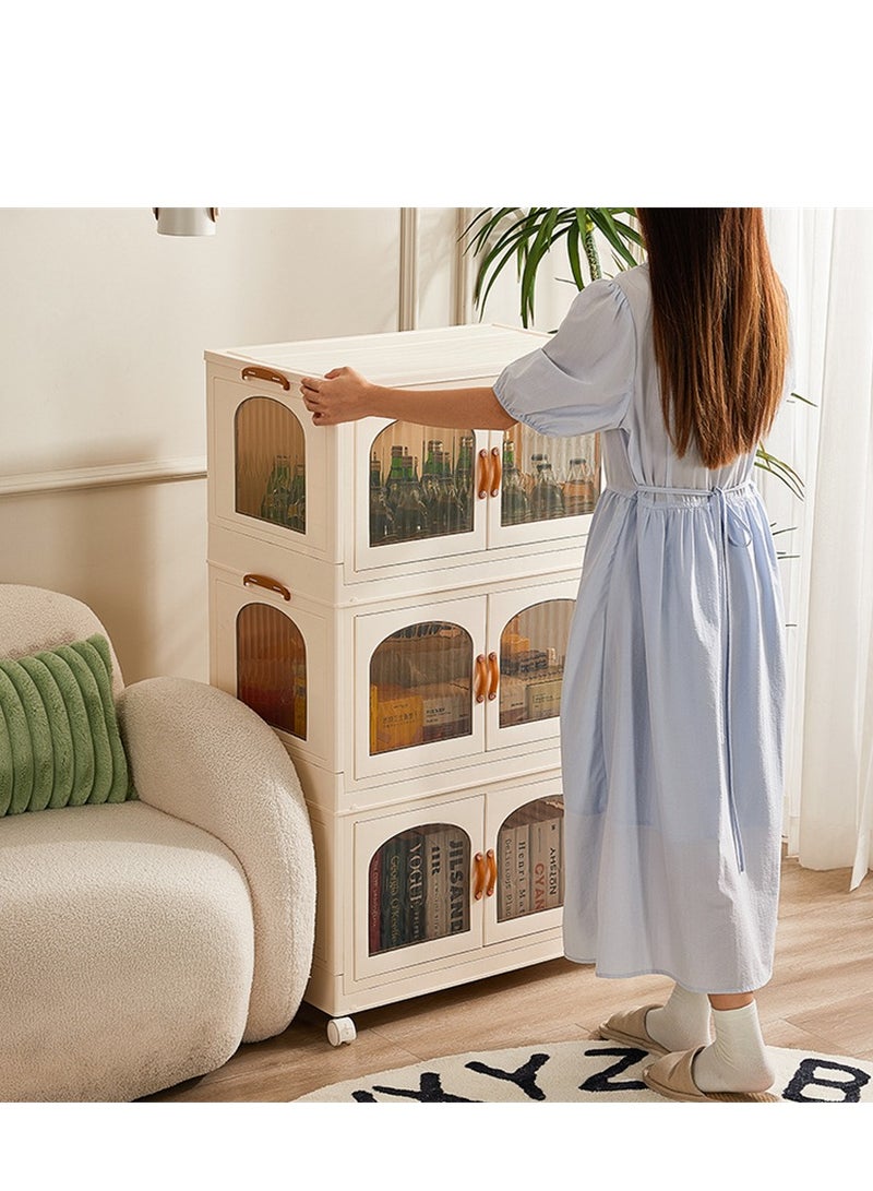 Generic 3 Layer Stackable Closet Wardrobe, Multifunctional Storage Cabinet Clothes Organizer with Door and Wheels, Foldable Plastic Storage Bins Baby Clothes Cabinet Storage Box for Home Office Kitchen and Bedroom (3 Layer, 3B)  - Image 3