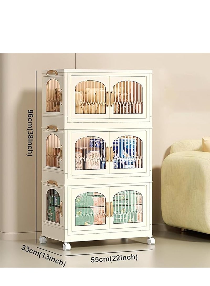 Generic 3 Layer Stackable Closet Wardrobe, Multifunctional Storage Cabinet Clothes Organizer with Door and Wheels, Foldable Plastic Storage Bins Baby Clothes Cabinet Storage Box for Home Office Kitchen and Bedroom (3 Layer, 3B)  - Image 4