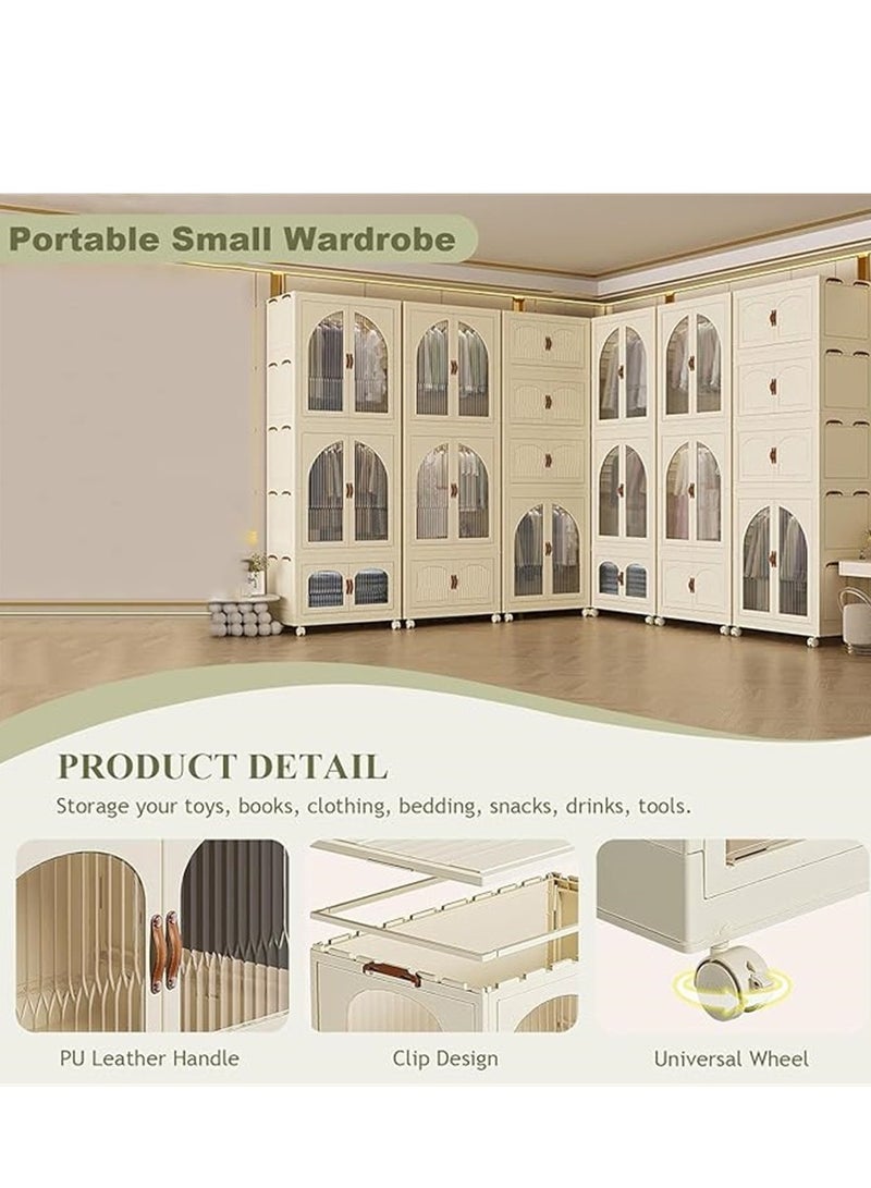 Generic 3 Layer Stackable Closet Wardrobe, Multifunctional Storage Cabinet Clothes Organizer with Door and Wheels, Foldable Plastic Storage Bins Baby Clothes Cabinet Storage Box for Home Office Kitchen and Bedroom (3 Layer, 3B)  - Image 5