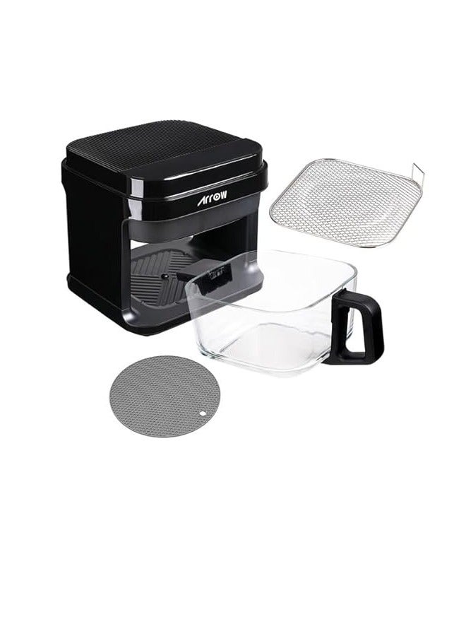 Arrow Digital Glass Air Fryer | Whole Visible window 5.5L glass pot | 1200W, 50/60 Hertz | 8 Functionsl Best for Fries, Wings, Steak, Fish, Shrimp, Chicken, Manual, Defrost etc.. | Black | 2 year warranty(RO-06AFAO) - Image 3