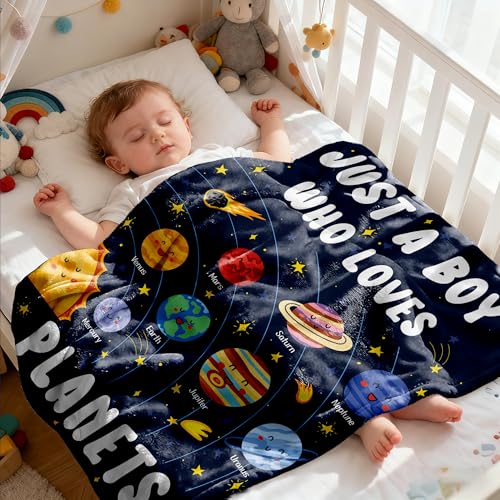 ARTBLANKET Just A Boy Who Loves Planets Solar System Space Throw Blanket Fannel Fleece Super Soft Funny Blanket Travel Throw Blanket for Bed Couch Sofa 40 x 30 Inch for Baby - Image 3