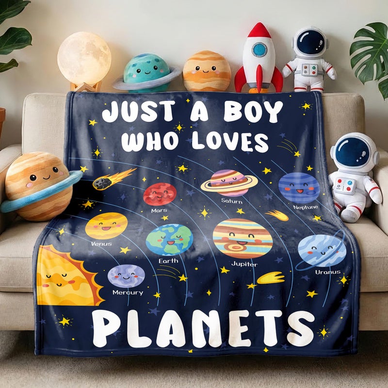 ARTBLANKET Just A Boy Who Loves Planets Solar System Space Throw Blanket Fannel Fleece Super Soft Funny Blanket Travel Throw Blanket for Bed Couch Sofa 40 x 30 Inch for Baby - Image 2