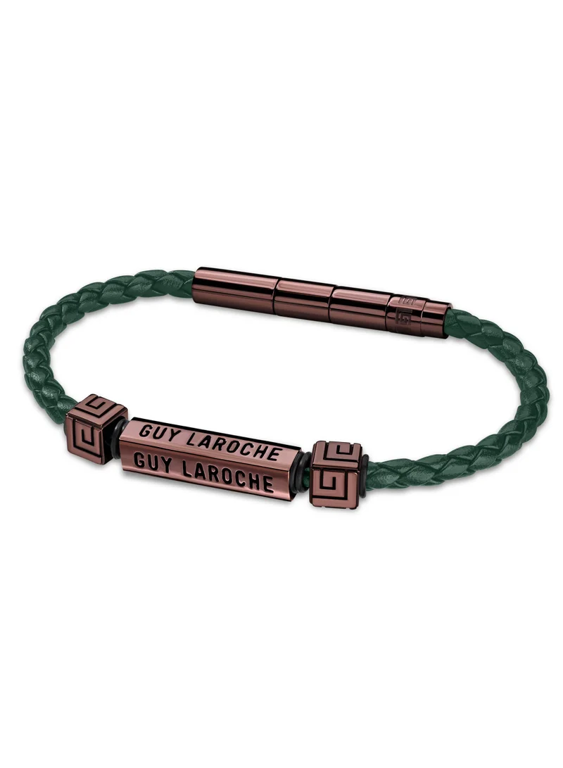 Guy Laroche Jean Green Leather And Stainless Steel Bracelet