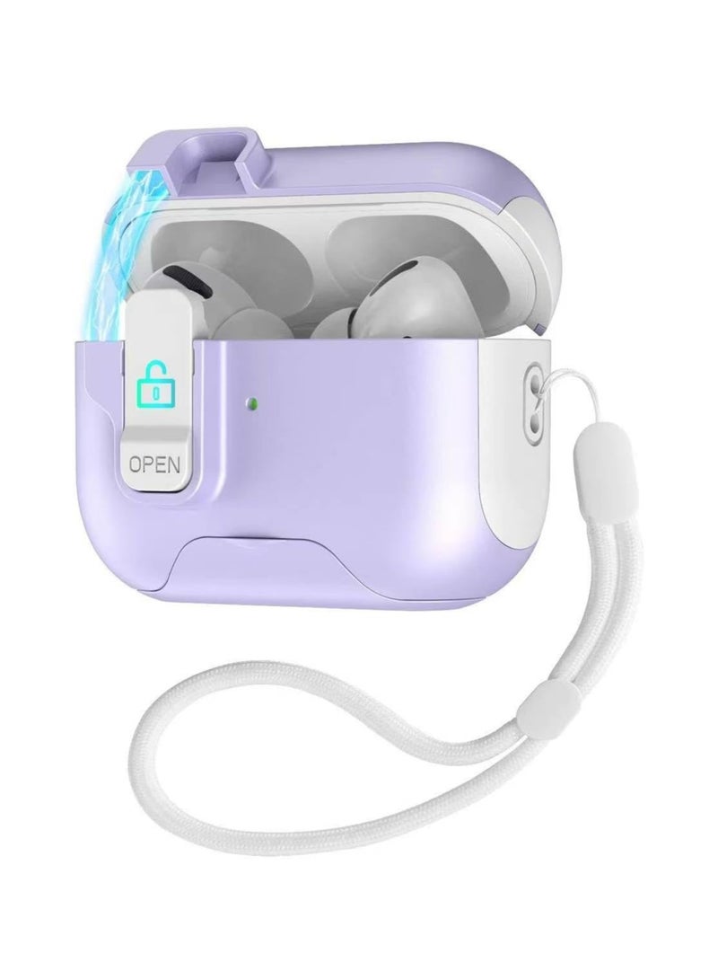 case AirPods Pro 2 Generation Case with Secure Lock,Shockproof Hard Protective Cover Case with Phone Holder (2023/2022/2019) with Lanyard (Purple)