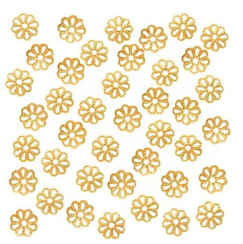 200pcs Pretty Filigree Flower 8mm Bead Caps 18K Yellow Gold Plated Brass Bead End Cap for DIY Craft Jewelry Making CF1748