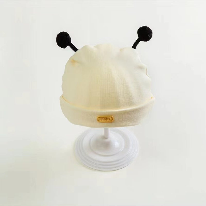 Soft Cotton Newborn Baby Unisex Caps Beige White  - Image 1