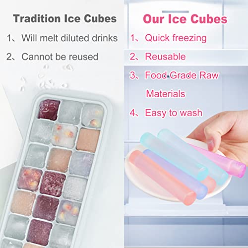 VOGVOG 24 Pack Reusable Ice Cubes for Drinks, Quick Freeze Water Bottle Reusable Ice Stick BPA Free, Washable Plastic Clear Ice Cubes for Whiskey, Wine, Coffee(Color-changing-24pcs) - Image 3