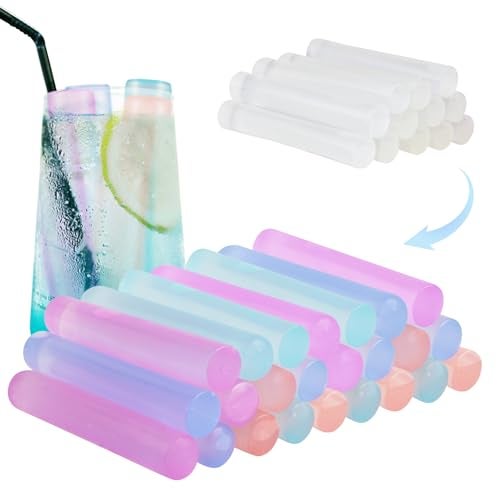 VOGVOG 24 Pack Reusable Ice Cubes for Drinks, Quick Freeze Water Bottle Reusable Ice Stick BPA Free, Washable Plastic Clear Ice Cubes for Whiskey, Wine, Coffee(Color-changing-24pcs) - Image 1