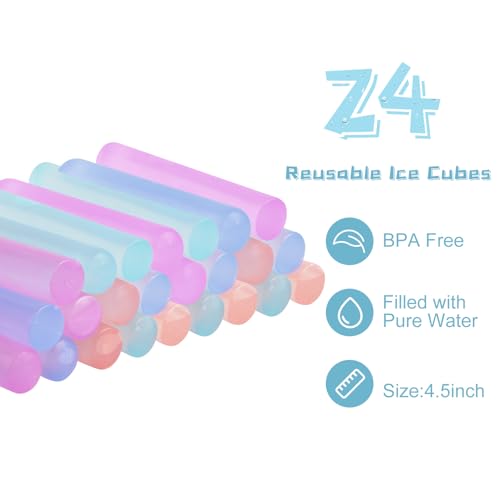 VOGVOG 24 Pack Reusable Ice Cubes for Drinks, Quick Freeze Water Bottle Reusable Ice Stick BPA Free, Washable Plastic Clear Ice Cubes for Whiskey, Wine, Coffee(Color-changing-24pcs) - Image 4