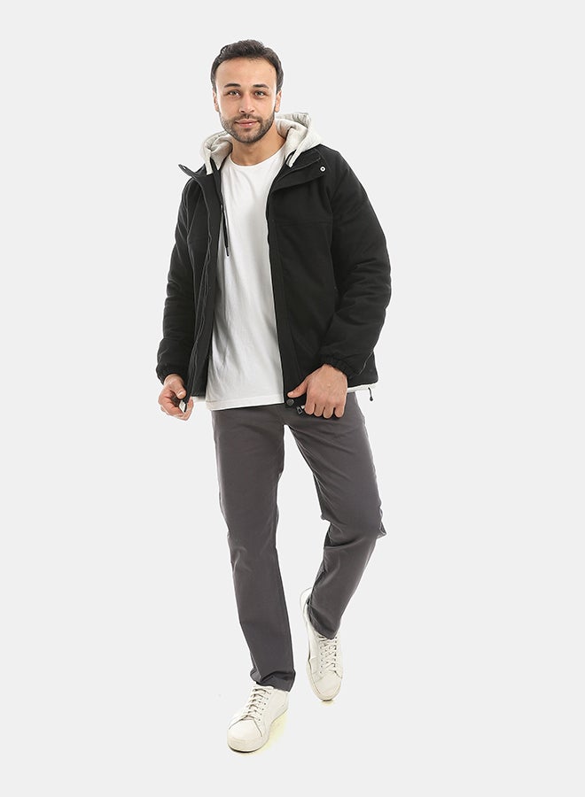 Andora Black With Grey Hooded Full Zipper Closure Jacket-Black - Image 5